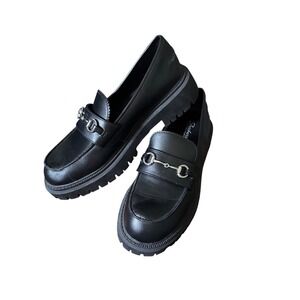 Skechers Platform Lug Sole Horsebit Loafers Black Memory Foam Women's Size 11